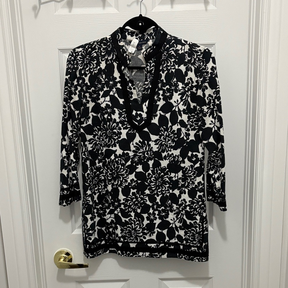 Black and White Brooks Brother's Floral Tunic Blouse